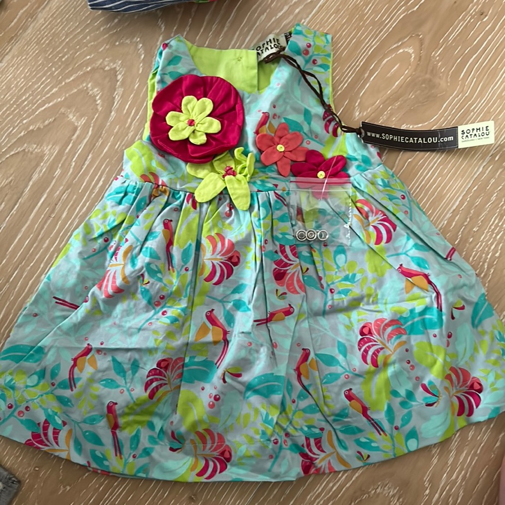 NWT Sophie Catalou Boutique girls floral dress 0-3 months